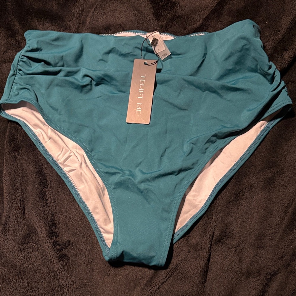 Tempt Me Women's Teal High-Waisted Bikini Bottom